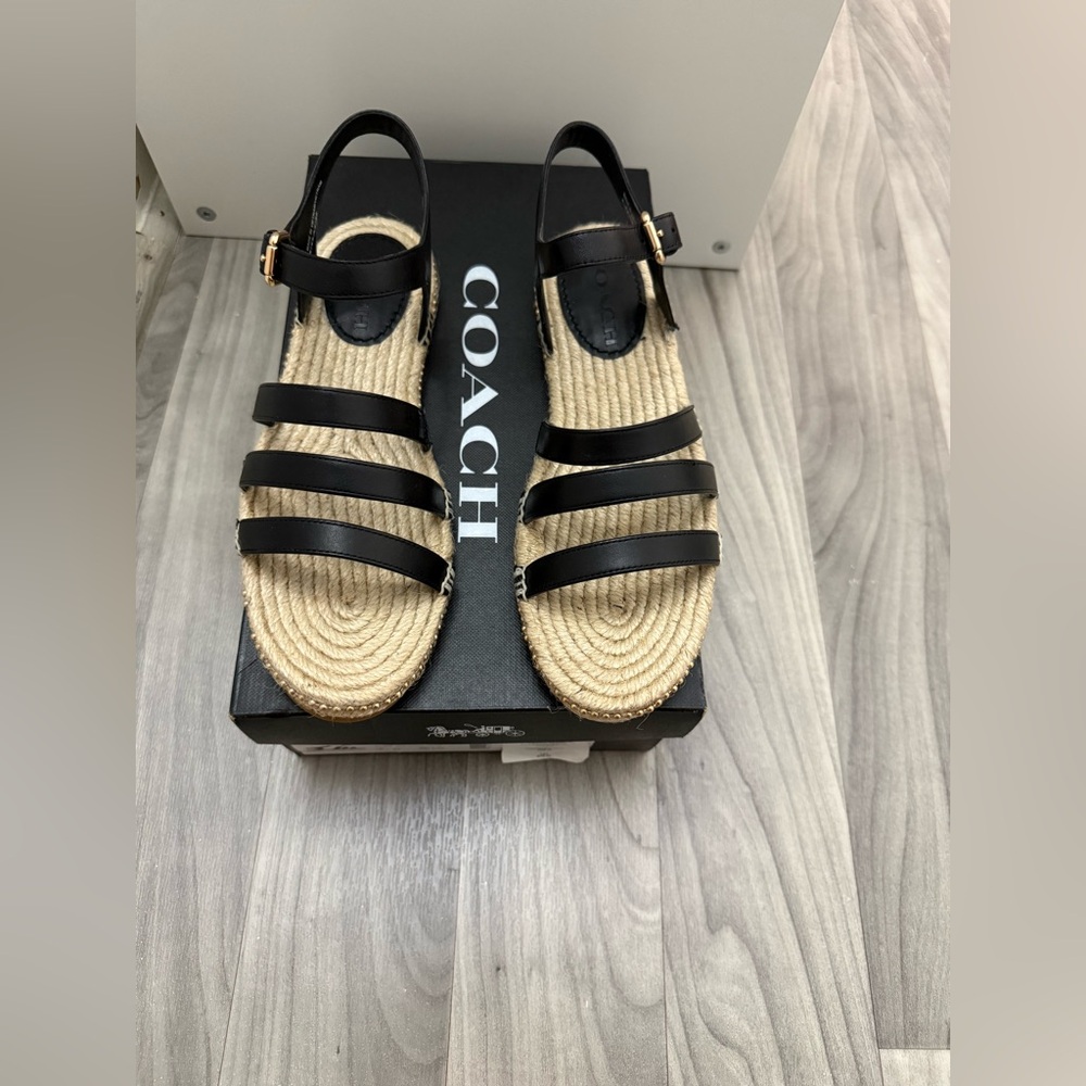 Coach Black and Tan Strappy Sandals